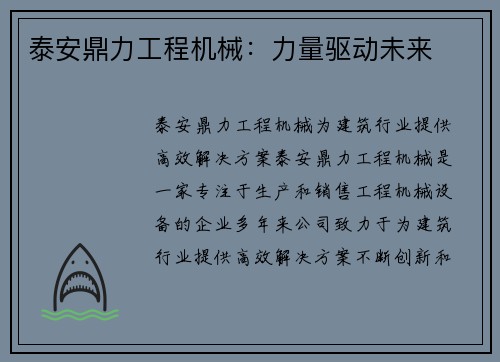 泰安鼎力工程机械：力量驱动未来